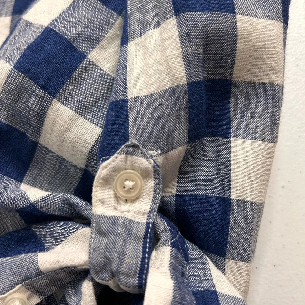J. Crew Baird McNutt Irish Linen Shirt Sz M Buffalo Plaid Beach Coastal Resort